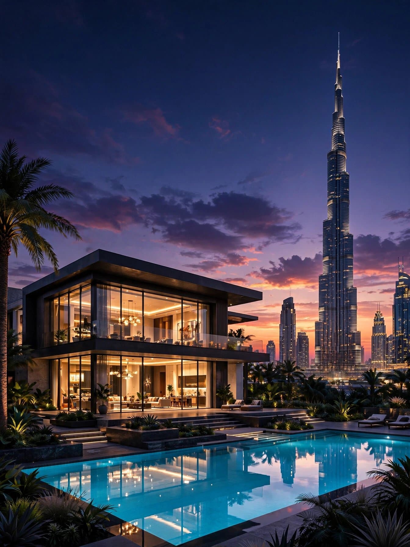 Luxury property architecture at sunset